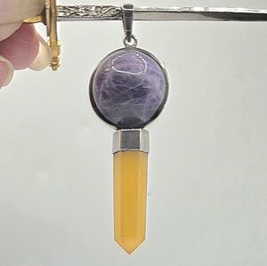 CHAROITE AND YELLOW JADITE STERLING SILVER PENDANT